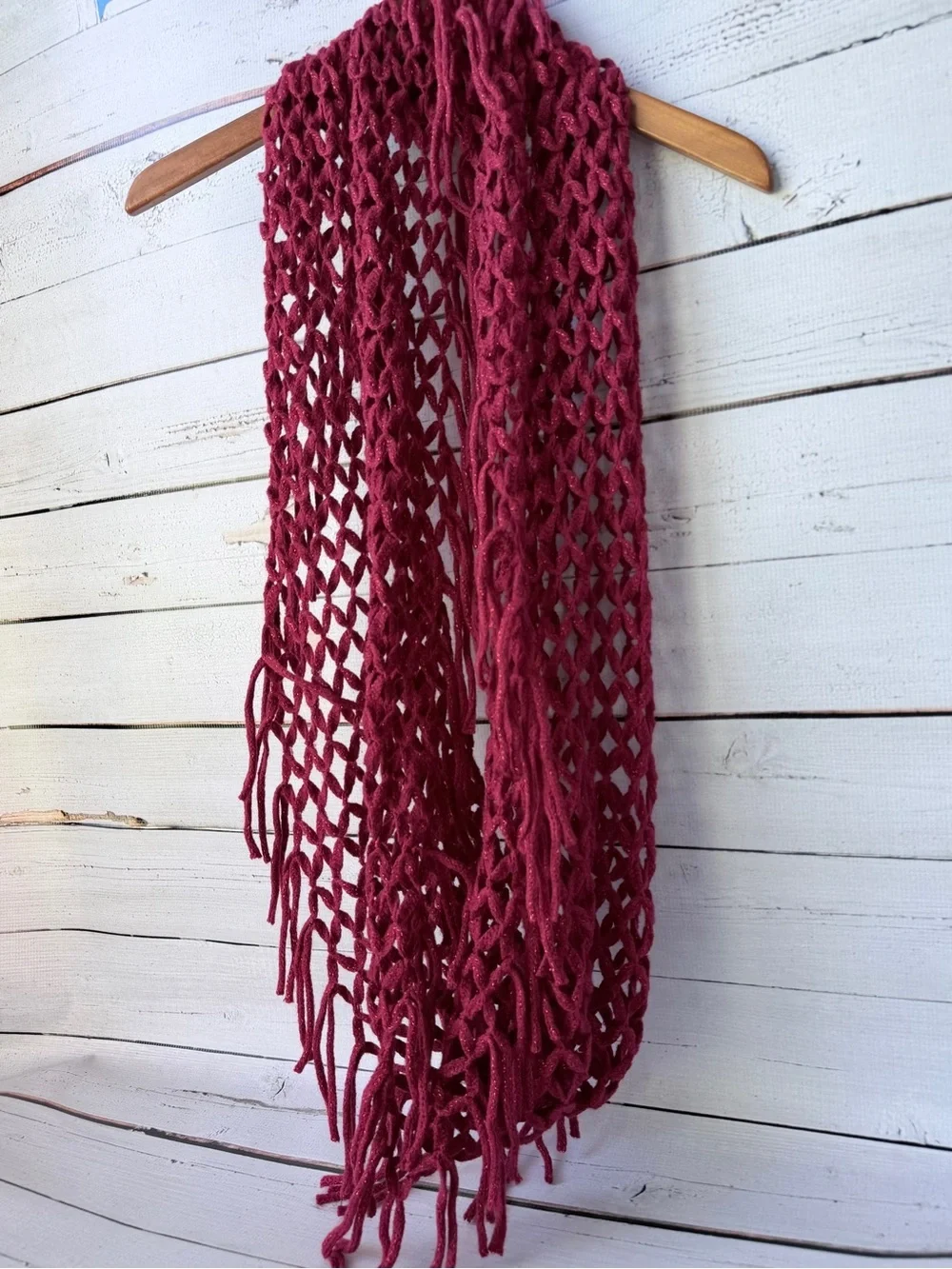 Cozy Open Knit Infinity Scarf in Raspberry